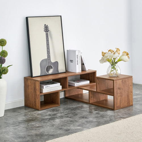 2-Piece Cube TV Stand with Open Storage – L-Shaped Modular Entertainment Console, Walnut MDF, 47.2