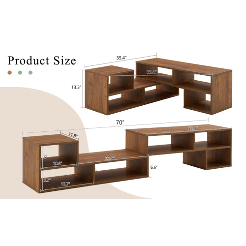 2-Piece Cube TV Stand with Open Storage – L-Shaped Modular Entertainment Console, Walnut MDF, 47.2