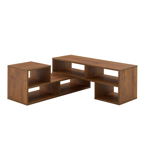 2-Piece Cube TV Stand with Open Storage – L-Shaped Modular Entertainment Console, Walnut MDF, 47.2
