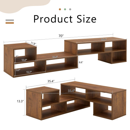 2-Piece Cube TV Stand with Open Storage – L-Shaped Modular Entertainment Console, Walnut MDF, 47.2