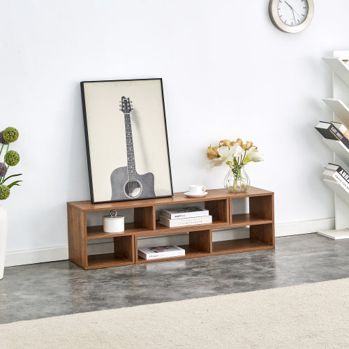 2-Piece Cube TV Stand with Open Storage – L-Shaped Modular Entertainment Console, Walnut MDF, 47.2