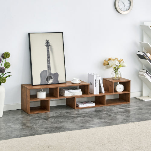2-Piece Cube TV Stand with Open Storage – L-Shaped Modular Entertainment Console, Walnut MDF, 47.2
