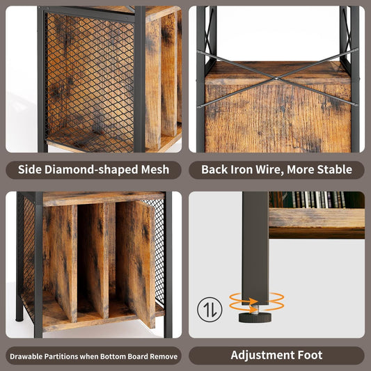 3-Tier Vinyl Record Player Stand with Storage, Holds Up to 200 Albums, Adjustable Foot, Mid-Century Modern Design for Living Room, Bedroom, Office