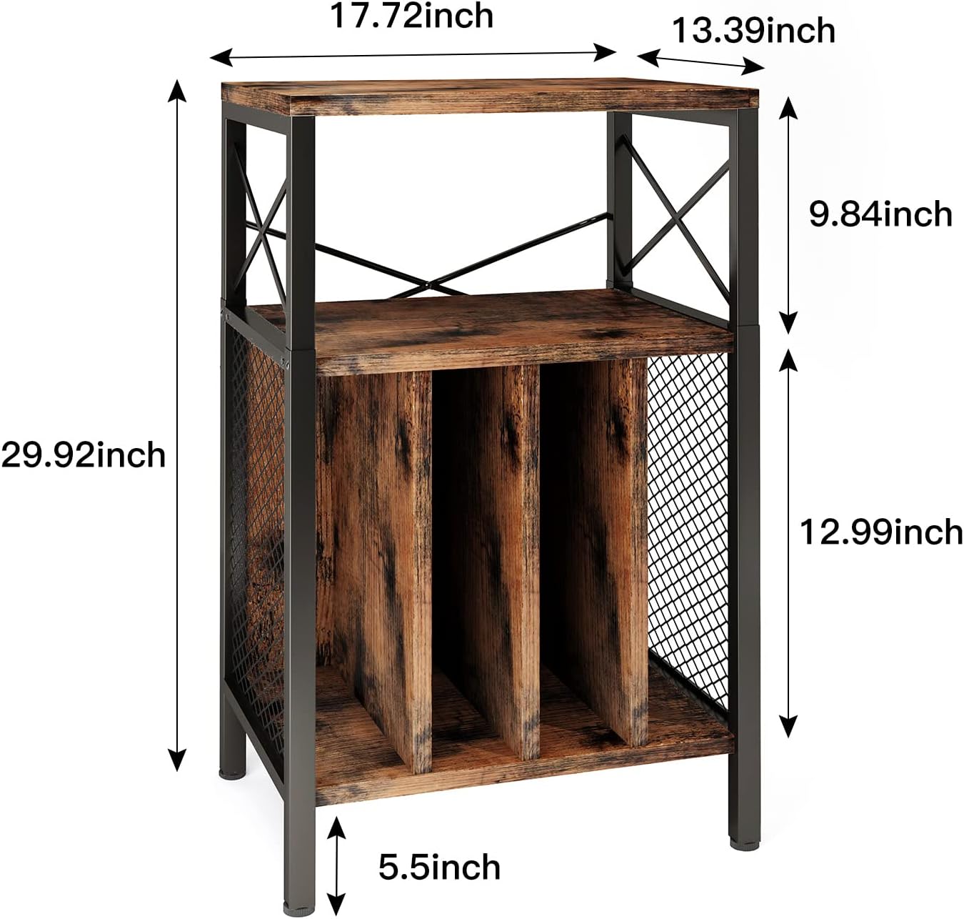 3-Tier Vinyl Record Player Stand with Storage, Holds Up to 200 Albums, Adjustable Foot, Mid-Century Modern Design for Living Room, Bedroom, Office
