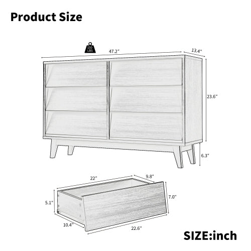 6 Drawer Double Dresser with Vintage Bevel Design – Bedroom & Living Room Storage Organizer, Brown