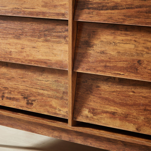 6 Drawer Double Dresser with Vintage Bevel Design – Bedroom & Living Room Storage Organizer, Brown