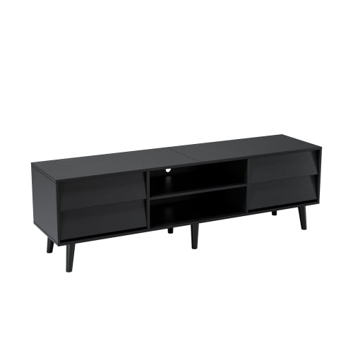 63-Inch Vintage-Style TV Stand with Drawers & Bevel Design, Black MDF Media Console