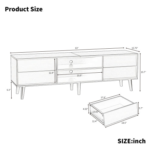 63-Inch Vintage-Style TV Stand with Drawers & Bevel Design, Black MDF Media Console
