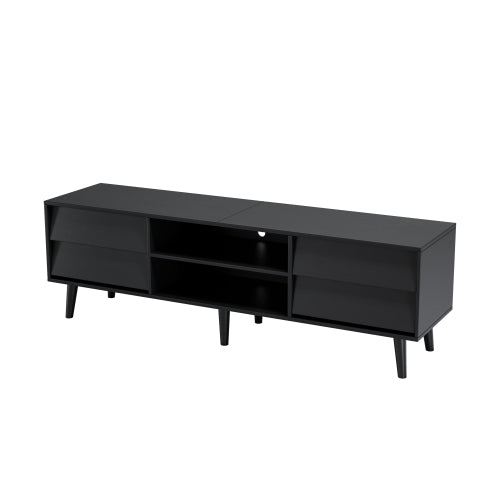 63-Inch Vintage-Style TV Stand with Drawers & Bevel Design, Black MDF Media Console