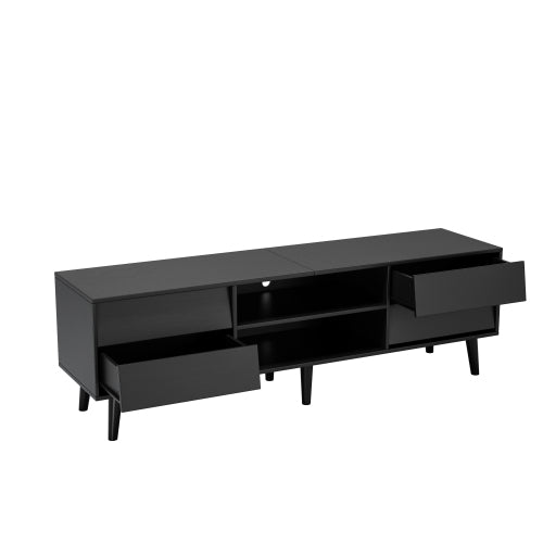 63-Inch Vintage-Style TV Stand with Drawers & Bevel Design, Black MDF Media Console
