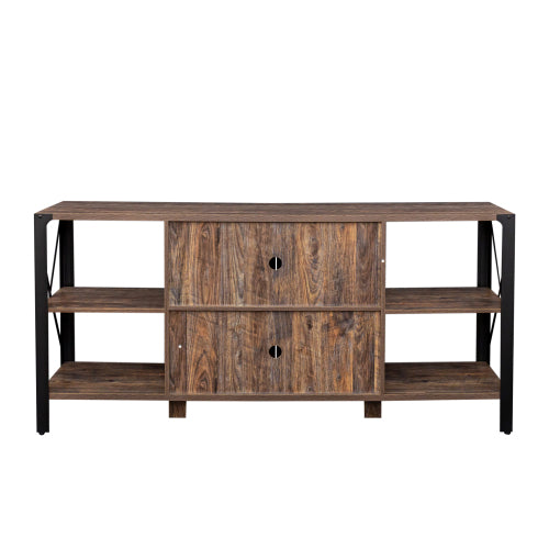 80 Inch Industrial Farmhouse TV Stand – Modern Wood & Metal Entertainment Center with Open Storage for Living Room or Bedroom