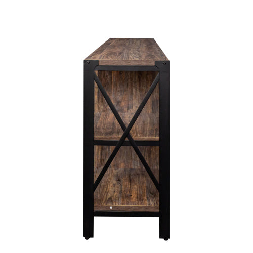 80 Inch Industrial Farmhouse TV Stand – Modern Wood & Metal Entertainment Center with Open Storage for Living Room or Bedroom
