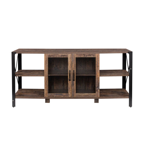 80 Inch Industrial Farmhouse TV Stand – Modern Wood & Metal Entertainment Center with Open Storage for Living Room or Bedroom