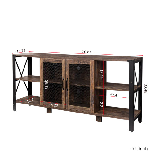 80 Inch Industrial Farmhouse TV Stand – Modern Wood & Metal Entertainment Center with Open Storage for Living Room or Bedroom