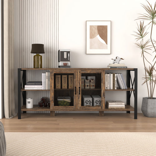 80 Inch Industrial Farmhouse TV Stand – Modern Wood & Metal Entertainment Center with Open Storage for Living Room or Bedroom