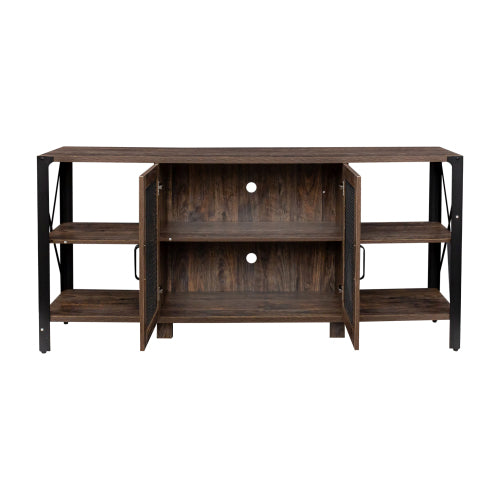 80 Inch Industrial Farmhouse TV Stand – Modern Wood & Metal Entertainment Center with Open Storage for Living Room or Bedroom