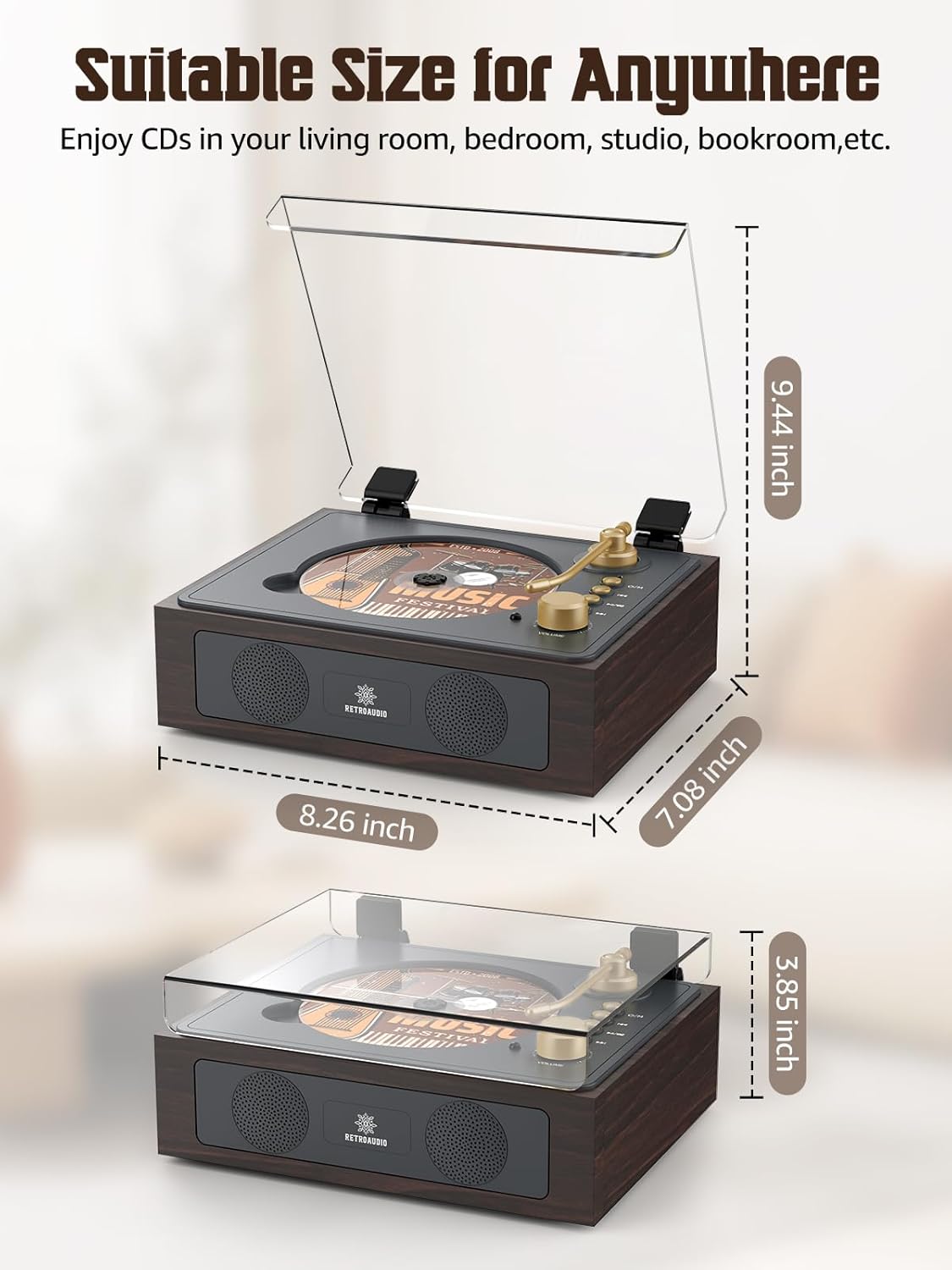 Bluetooth CD Player with Built-in Speakers – Portable Retro CD Music Player with Remote & Headphone Jack