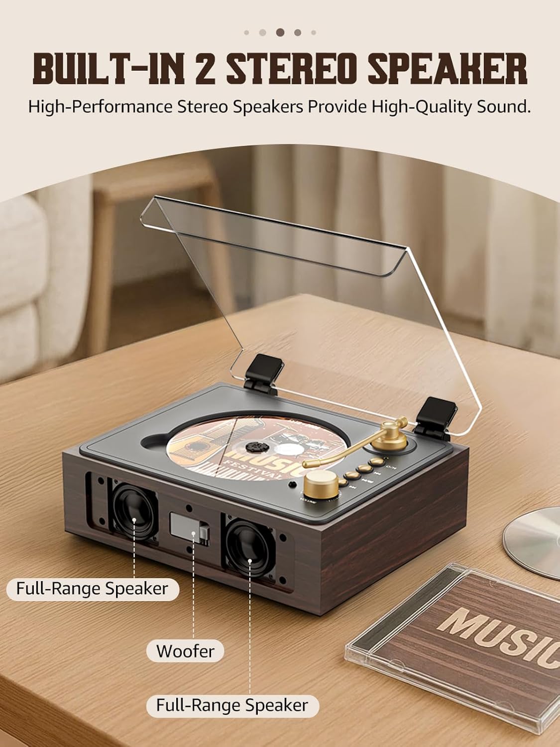 Bluetooth CD Player with Built-in Speakers – Portable Retro CD Music Player with Remote & Headphone Jack