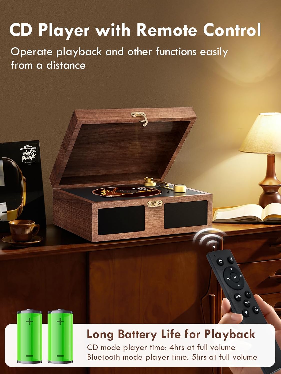 Bluetooth CD Player with Built-in Speakers – Portable Retro CD Player with Remote & Headphone Jack