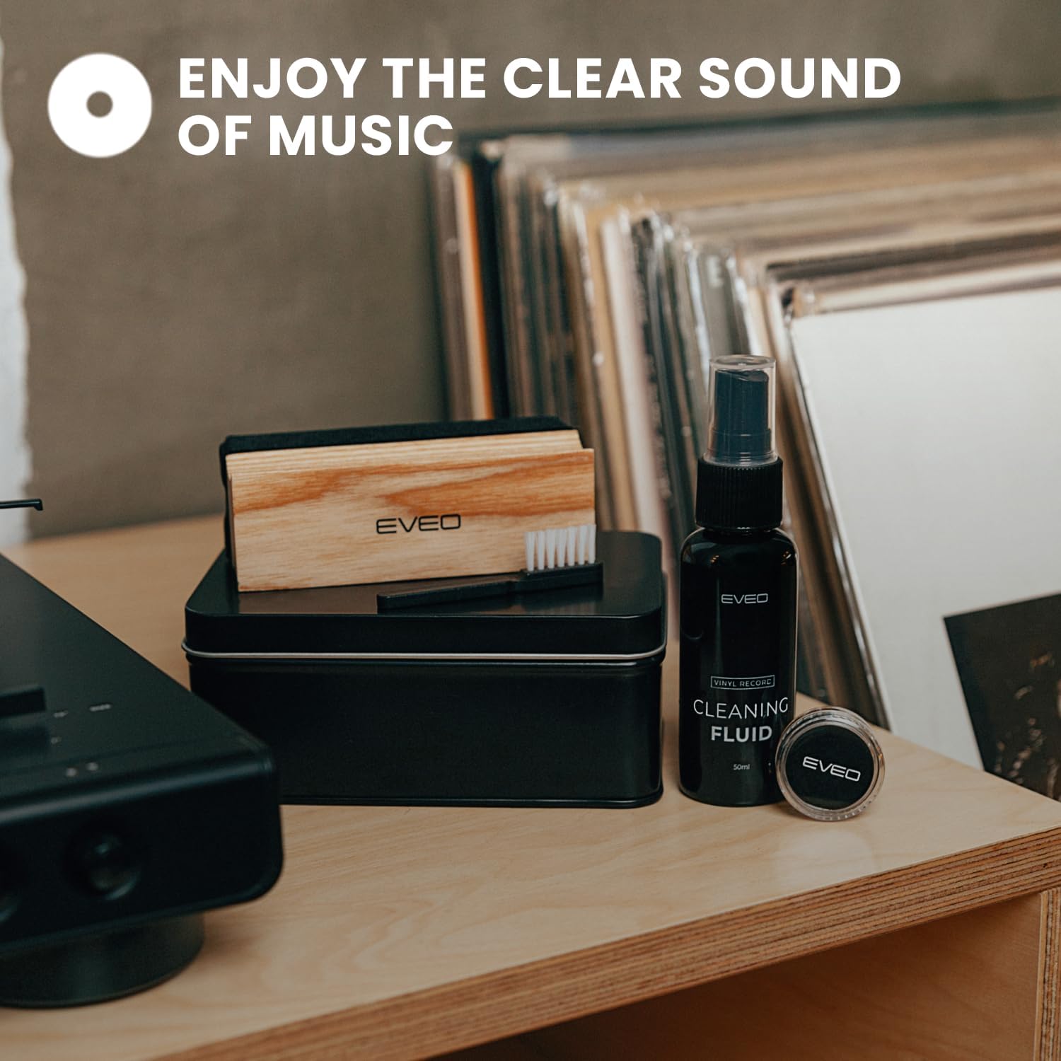 4-in-1 Premium Vinyl Record Cleaning Kit – Velvet Brush, Cleaner Liquid, Stylus Gel & Duster