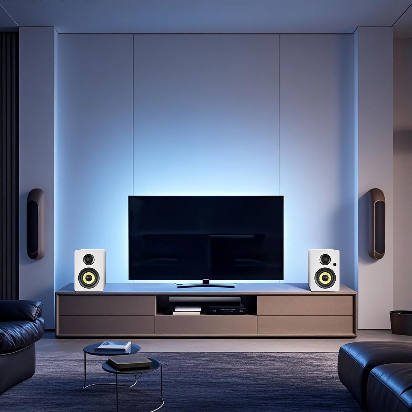 4” HiFi Bookshelf Speakers | 80W Active Studio Monitors with Bluetooth 5.4, Optical, Coaxial, TRS, AUX, USB DAC, MDF Cabinet, Remote – White