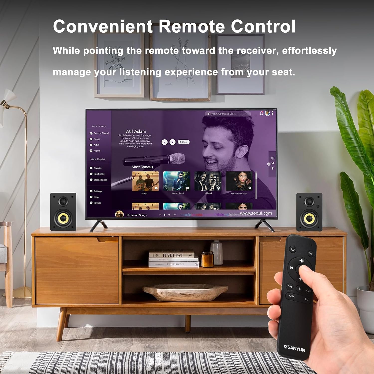 80W HiFi Bookshelf Speakers with Studio Monitor Mode, Bluetooth 5.4, Optical, Coaxial, TRS, AUX & USB DAC – Black MDF Cabinet with Remote Control