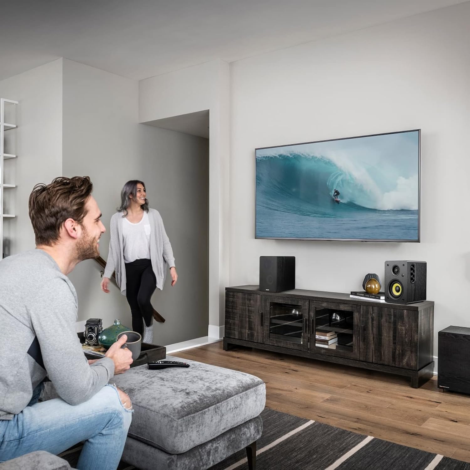 80W HiFi Bookshelf Speakers with Studio Monitor Mode, Bluetooth 5.4, Optical, Coaxial, TRS, AUX & USB DAC – Black MDF Cabinet with Remote Control