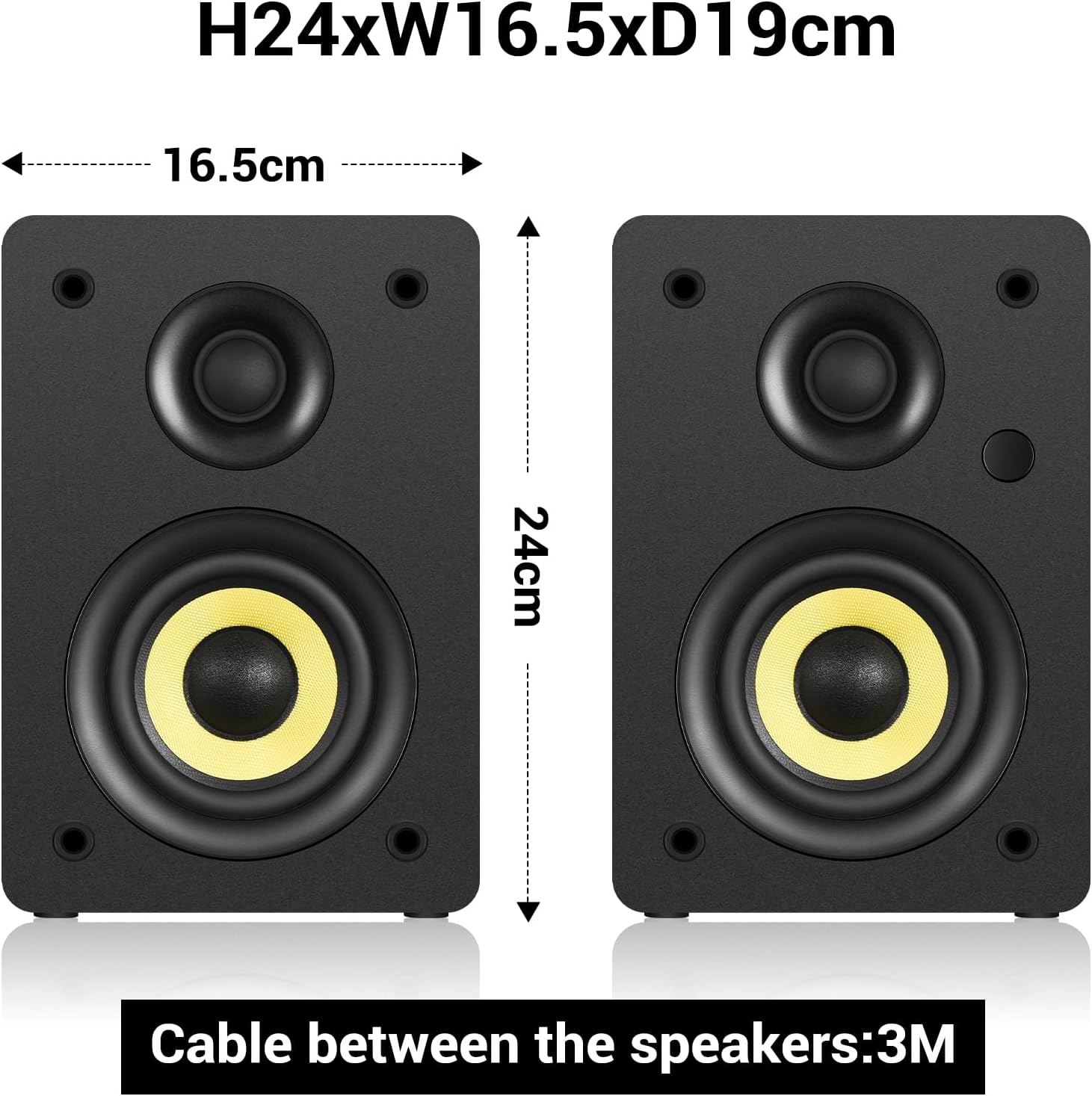 80W HiFi Bookshelf Speakers with Studio Monitor Mode, Bluetooth 5.4, Optical, Coaxial, TRS, AUX & USB DAC – Black MDF Cabinet with Remote Control
