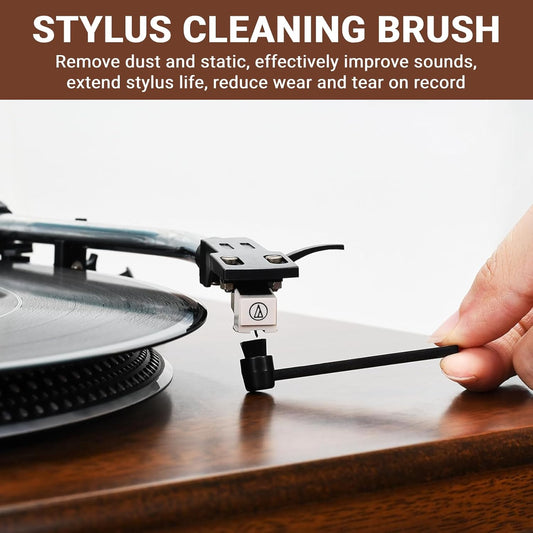 2-in-1 Vinyl Record Cleaning Kit with Stylus Brush – Retro Wooden Handle, Anti-Static Microfiber Record Brush