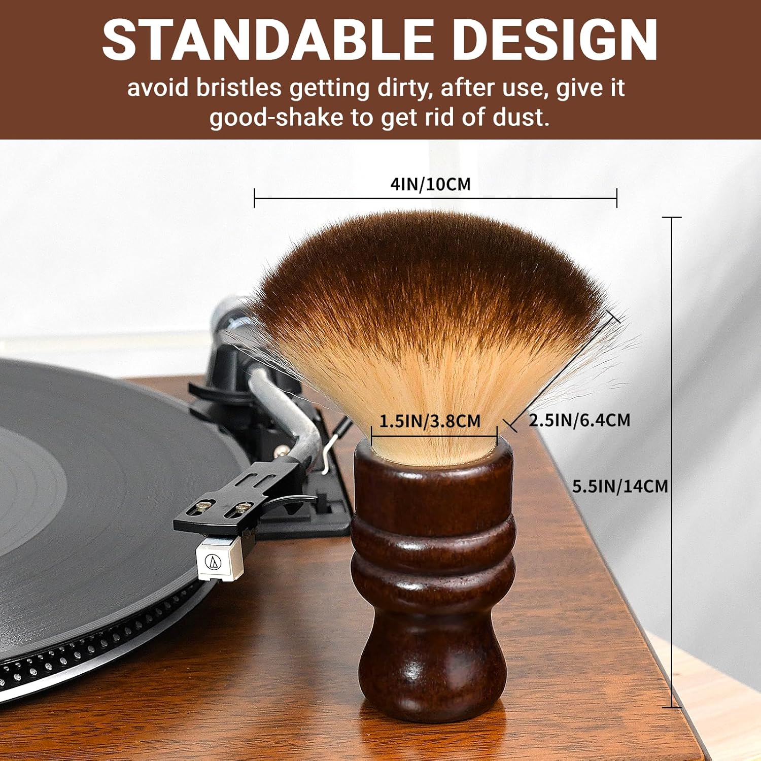 2-in-1 Vinyl Record Cleaning Kit with Stylus Brush – Retro Wooden Handle, Anti-Static Microfiber Record Brush