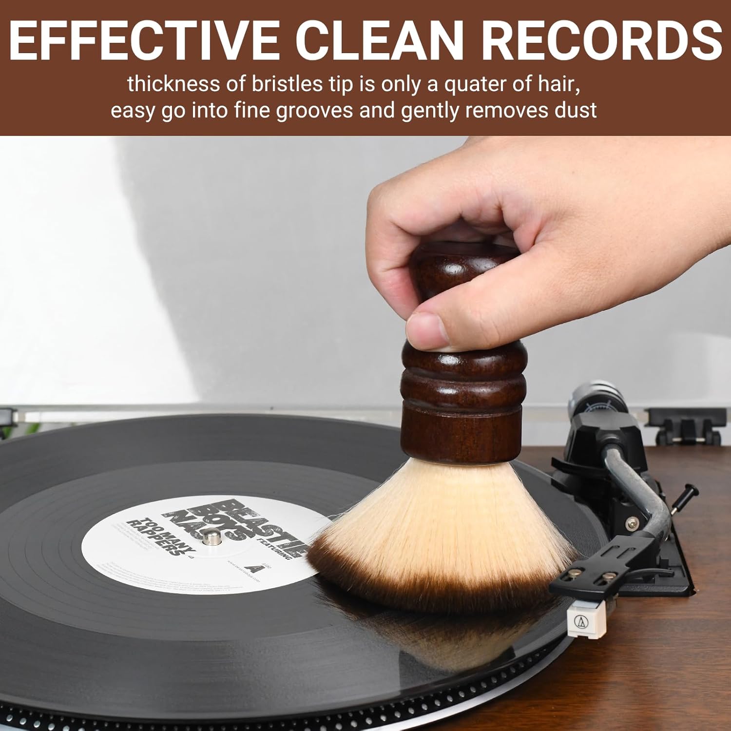 2-in-1 Vinyl Record Cleaning Kit with Stylus Brush – Retro Wooden Handle, Anti-Static Microfiber Record Brush