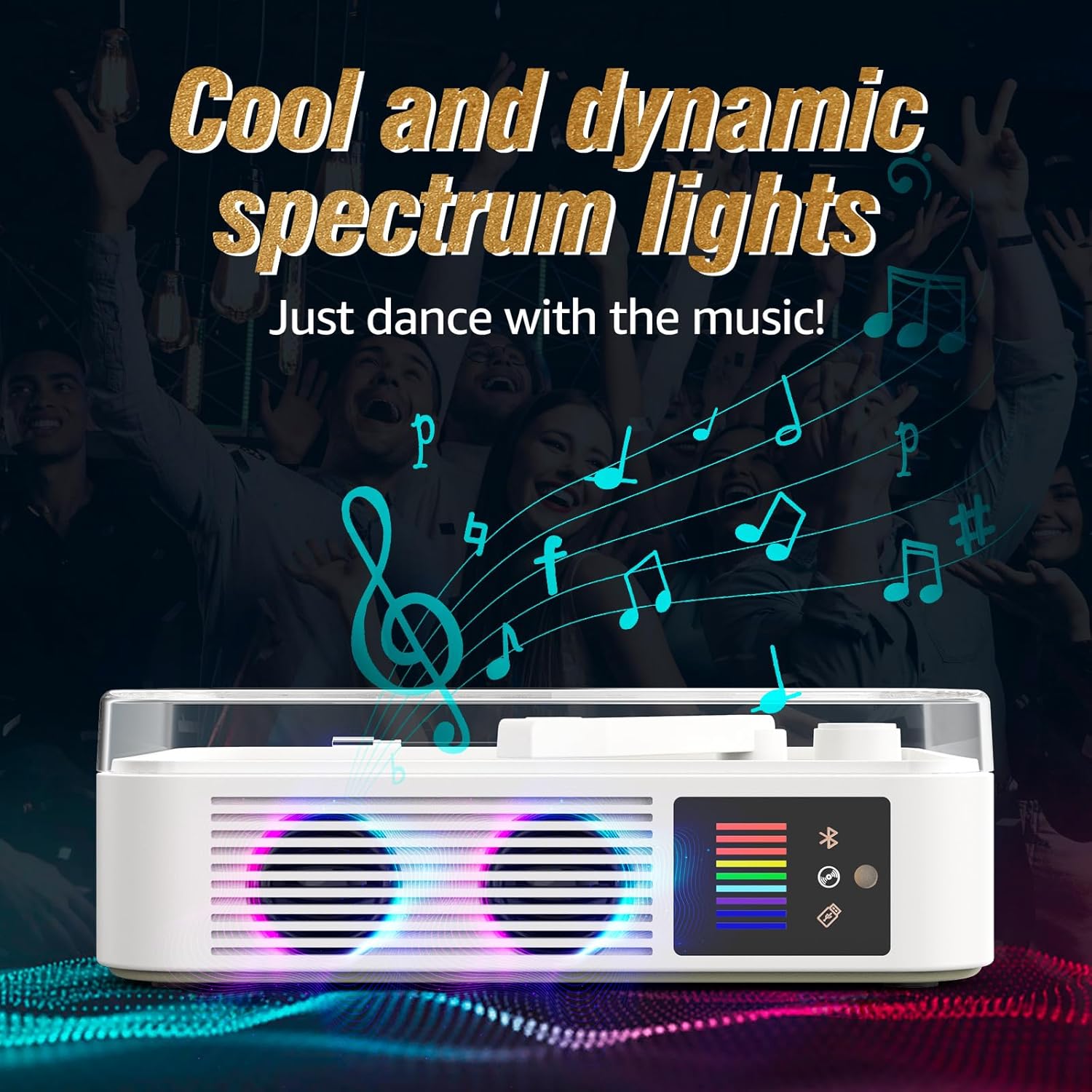 Portable Bluetooth CD Player – Desktop CD Player with Built-in Speakers, LED Spectrum Light, Rechargeable, USB & AUX