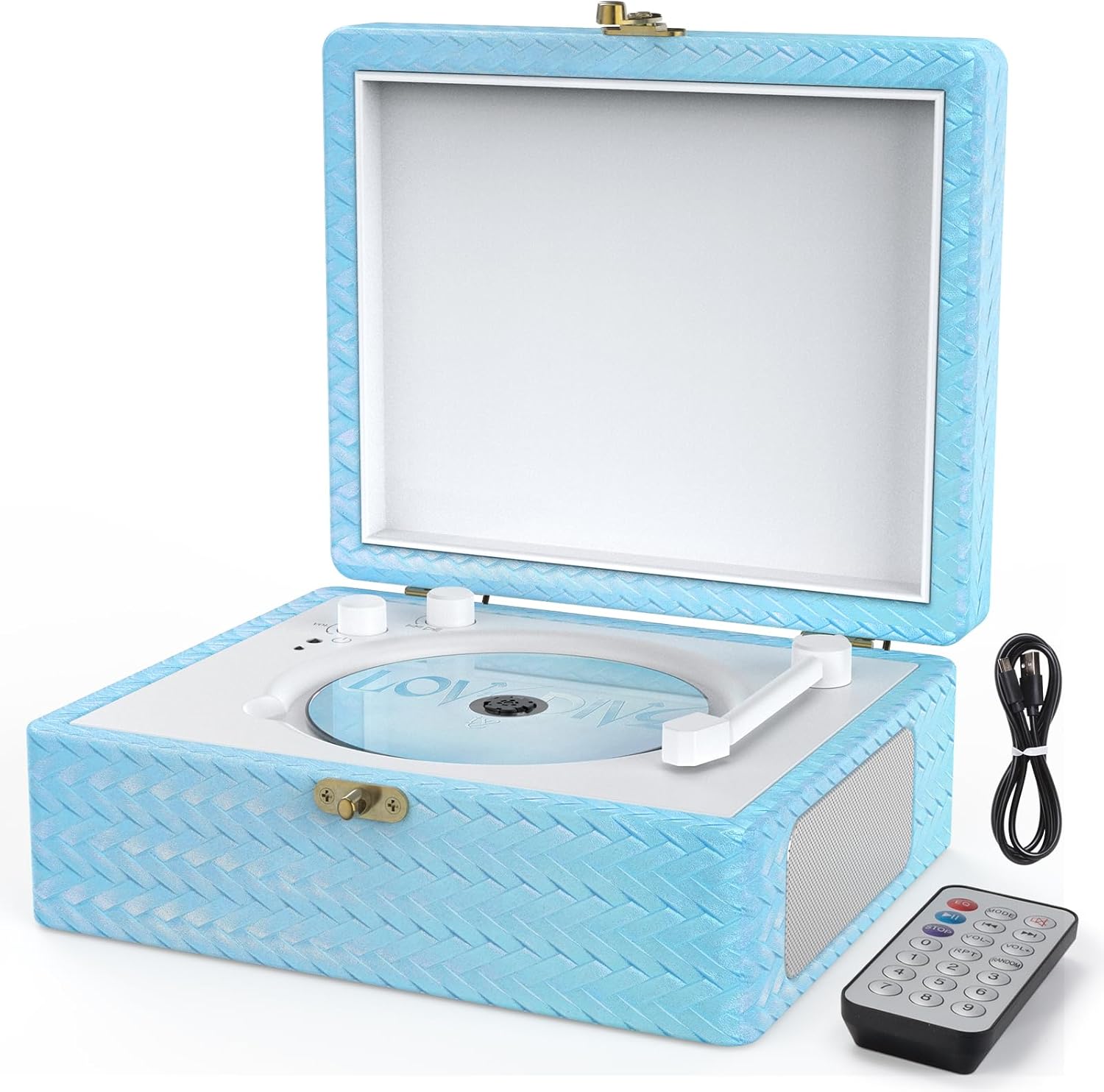 Portable Bluetooth CD Player – Desktop Vintage CD Player with Built-in Speakers, USB, AUX, Headphone Jack & Remote