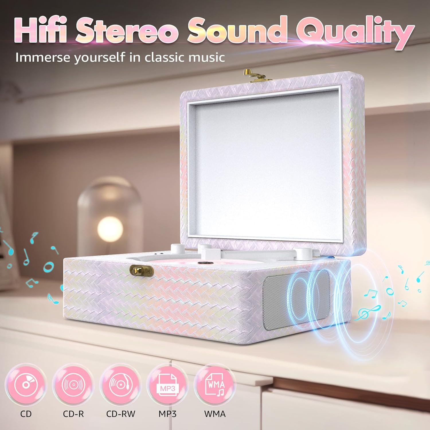 Portable Bluetooth CD Player – Desktop Vintage CD Player with Built-in Speakers, USB, AUX, Headphone Jack & Remote