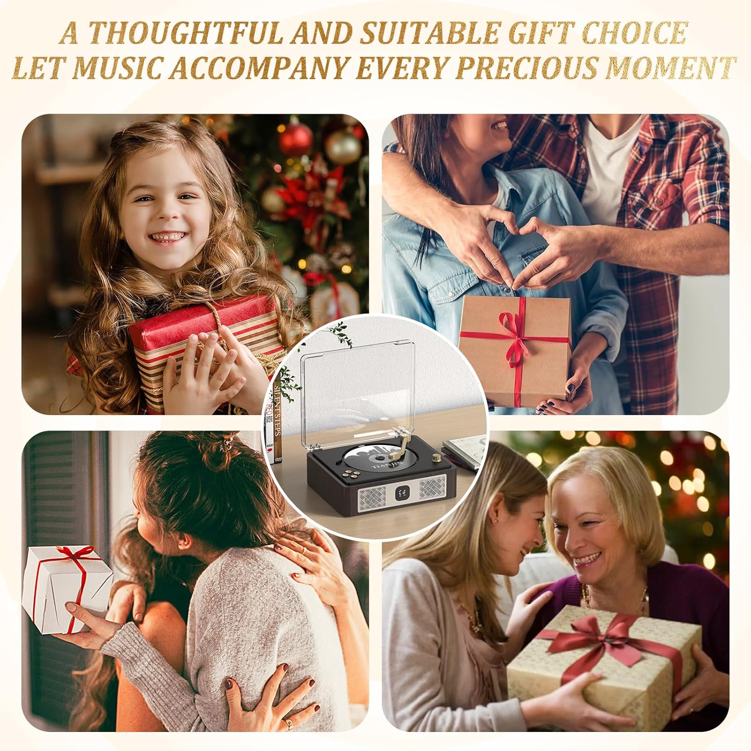 Portable CD Player with Bluetooth – Built-in Stereo Speakers, Rechargeable, Remote & AUX-in (Retro Design)