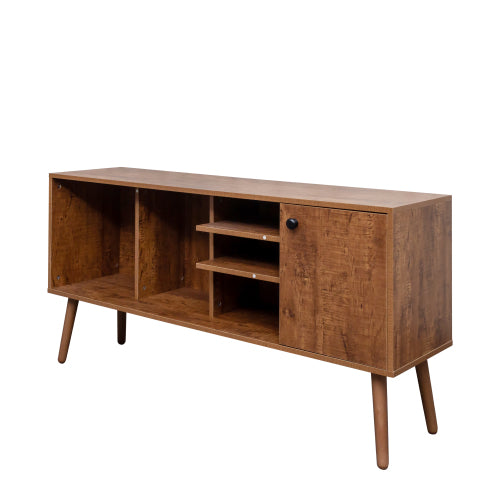 Walnut Brown TV Stand for Living Room, Modern Cabinet with 1 Storage and 3 Open Shelves, Fits 50–59 Inch TVs