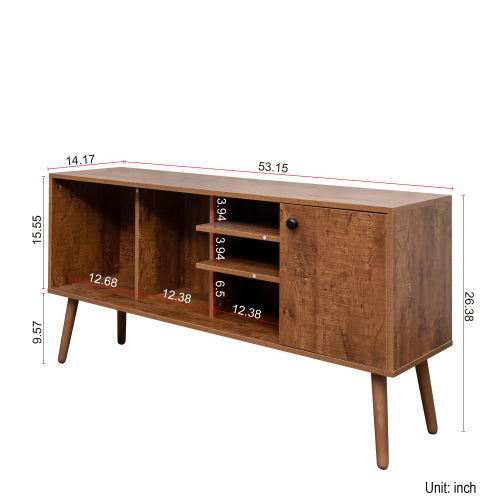 Walnut Brown TV Stand for Living Room, Modern Cabinet with 1 Storage and 3 Open Shelves, Fits 50–59 Inch TVs