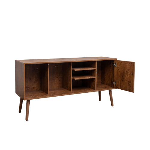 Walnut Brown TV Stand for Living Room, Modern Cabinet with 1 Storage and 3 Open Shelves, Fits 50–59 Inch TVs