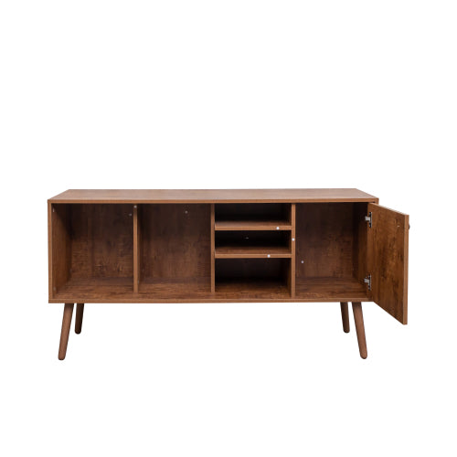Walnut Brown TV Stand for Living Room, Modern Cabinet with 1 Storage and 3 Open Shelves, Fits 50–59 Inch TVs