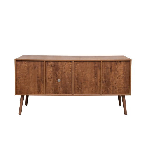 Walnut Brown TV Stand for Living Room, Modern Cabinet with 1 Storage and 3 Open Shelves, Fits 50–59 Inch TVs