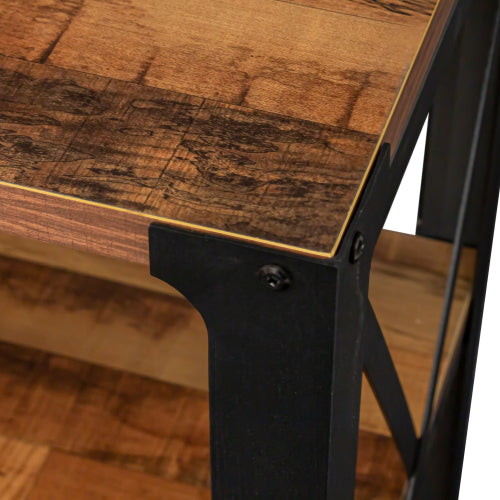 Industrial TV Stand for Living Room, Farmhouse Entertainment Center for 80 Inch TV, Walnut Wood and Metal Bookshelf Style Cabinet