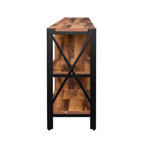 Industrial TV Stand for Living Room, Farmhouse Entertainment Center for 80 Inch TV, Walnut Wood and Metal Bookshelf Style Cabinet