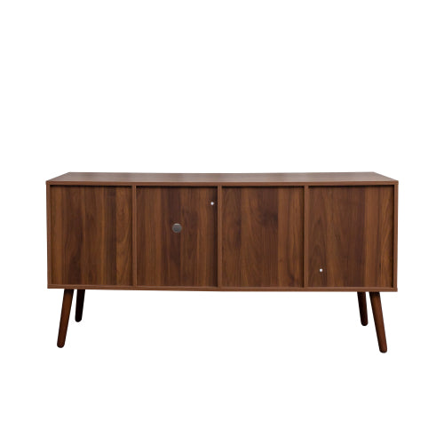 Walnut TV Stand with Storage Cabinet and 3 Open Shelves, Fits 50-59 Inch TVs
