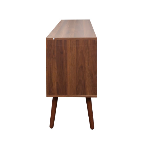 Walnut TV Stand with Storage Cabinet and 3 Open Shelves, Fits 50-59 Inch TVs