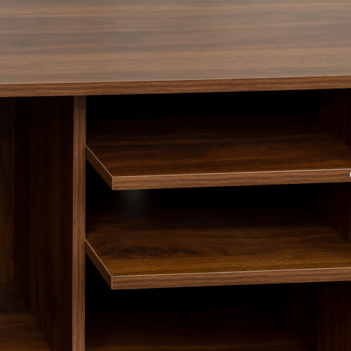 Walnut TV Stand with Storage Cabinet and 3 Open Shelves, Fits 50-59 Inch TVs