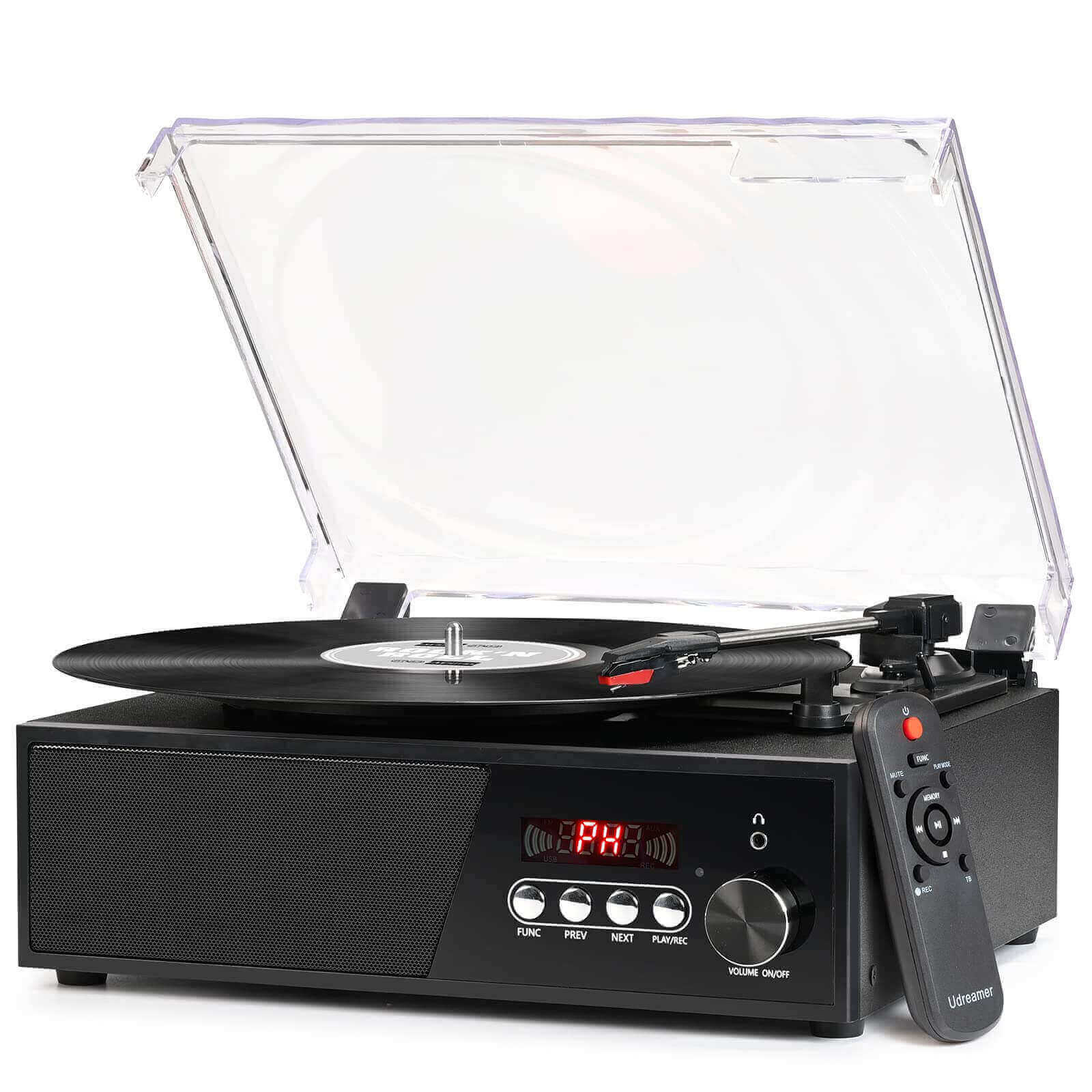 Vinyl Record Player with USB Digital FM Radio Remote Control