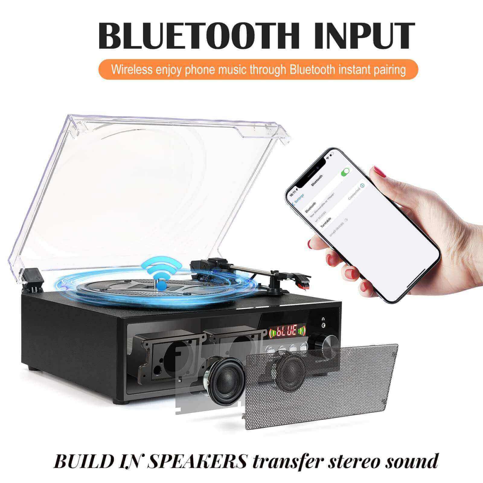 Vinyl Record Player with USB Digital FM Radio Remote Control