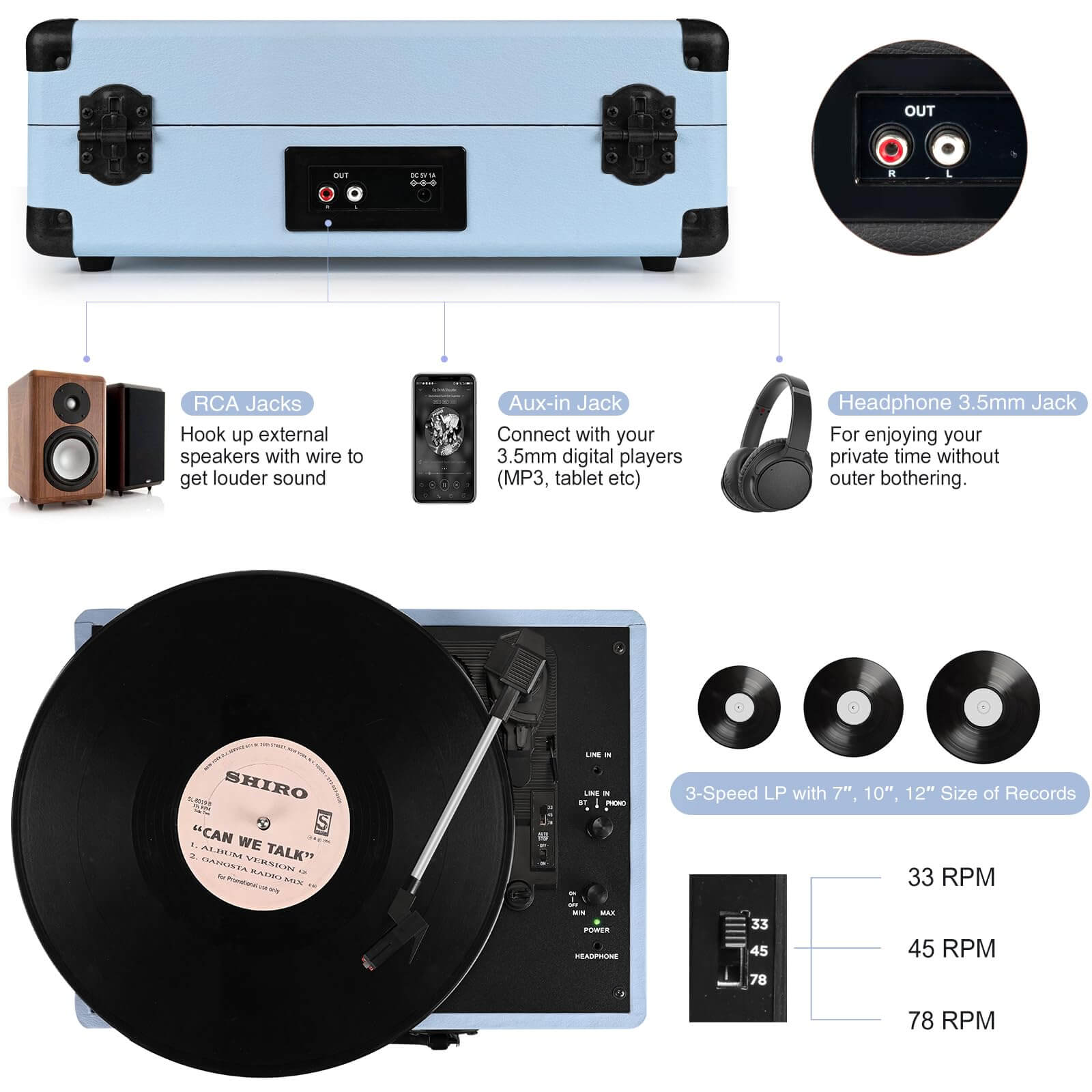 Suitcase Portable Vinyl Record Player,R609