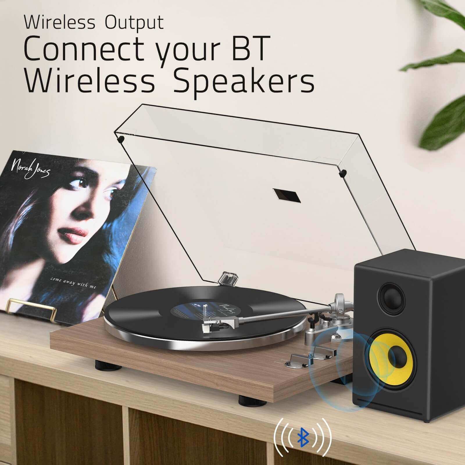 Bluetooth Turntable with High Fidelity Sound - Light Brown, MM Cartridge by Retrolife