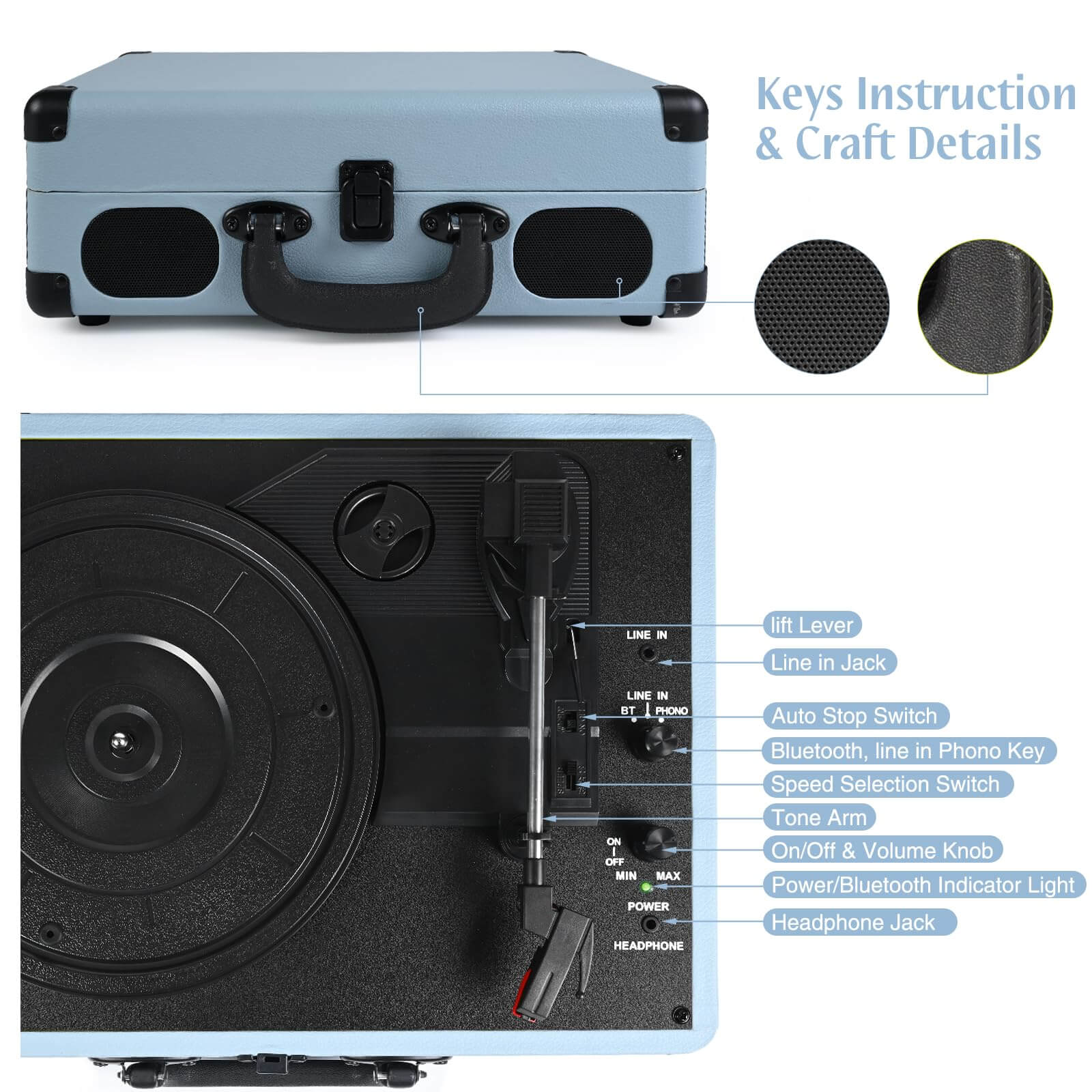 Suitcase Portable Vinyl Record Player,R609